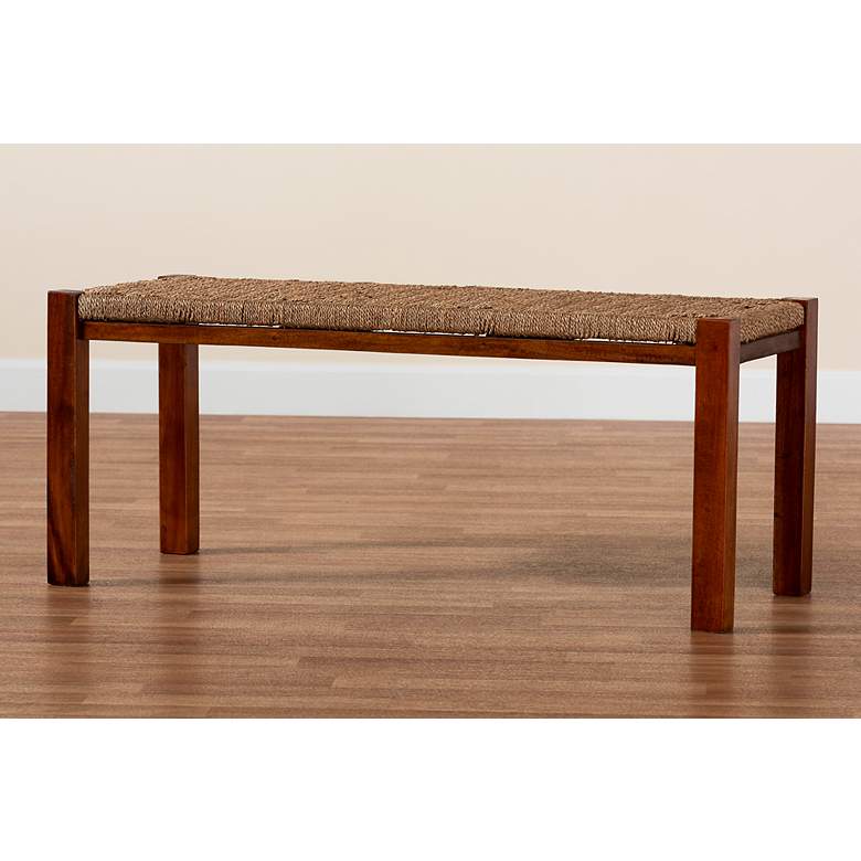 Image 7 Hermes Natural Seagrass Walnut Brown Wood Rectangular Bench more views
