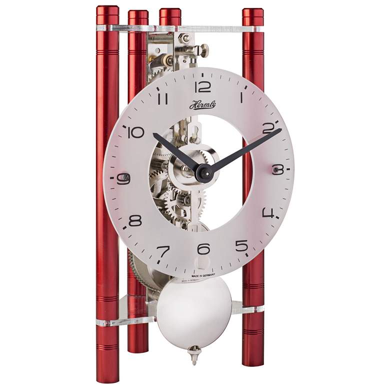 Image 1 Hermle Lakin Red 7 1/2" High Triangular Pendulum Table Clock