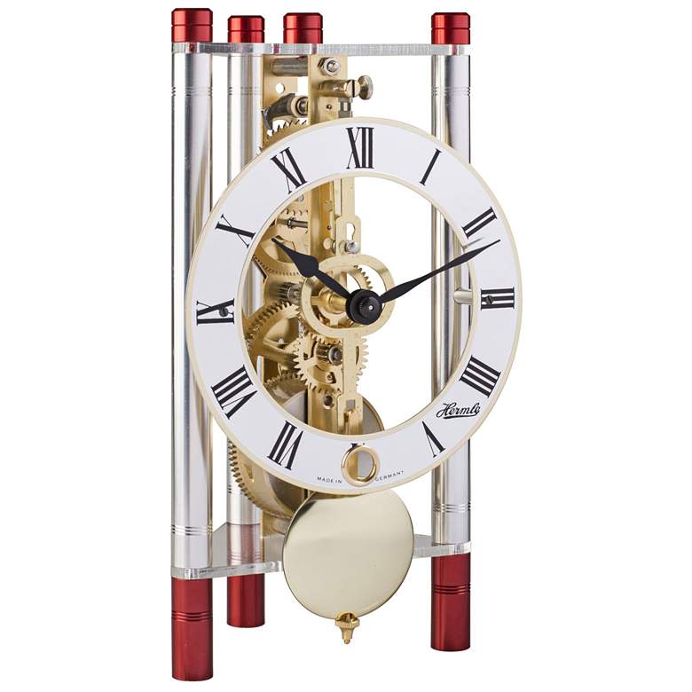Image 1 Hermle Lakin Red and Silver 7 1/2 inchH Triangular Table Clock