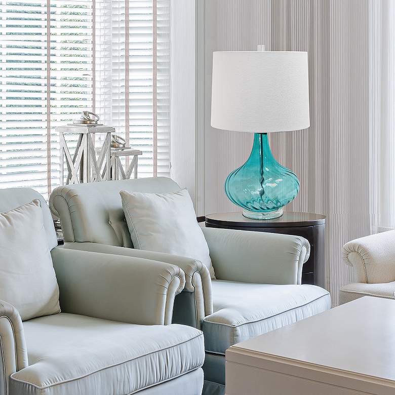 Image 2 Hermosa 24 inch Light Blue Glass Table Lamp more views