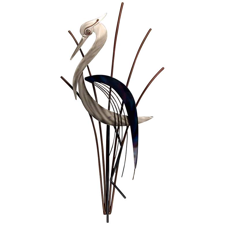 Image 1 Heron Bird With Head Lowered 38" High Metal Wall Art