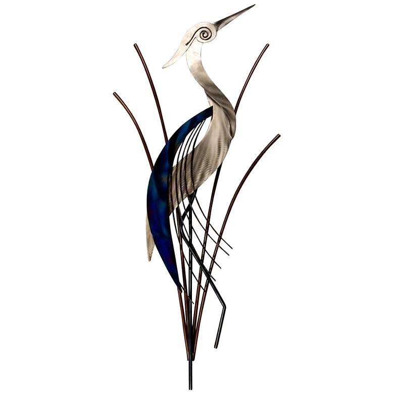 Image 1 Heron Bird With Head Raised 38" High Metal Wall Art