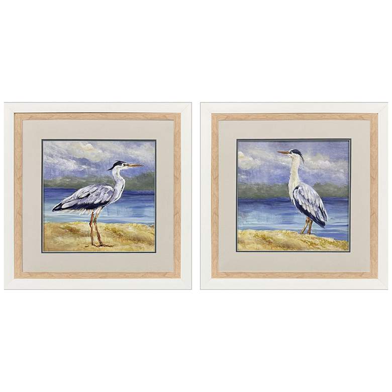 Image 1 Heron by the Sea 26"W x 26"H Coastal Framed Art Set of 2