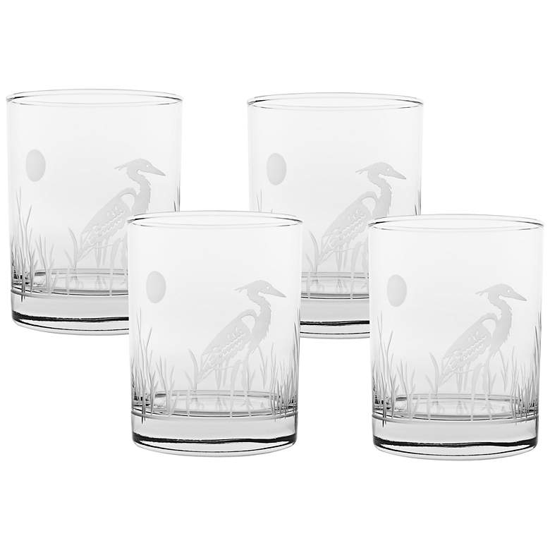 Image 1 Heron Engraved Double Old Fashioned Glass Set of 4