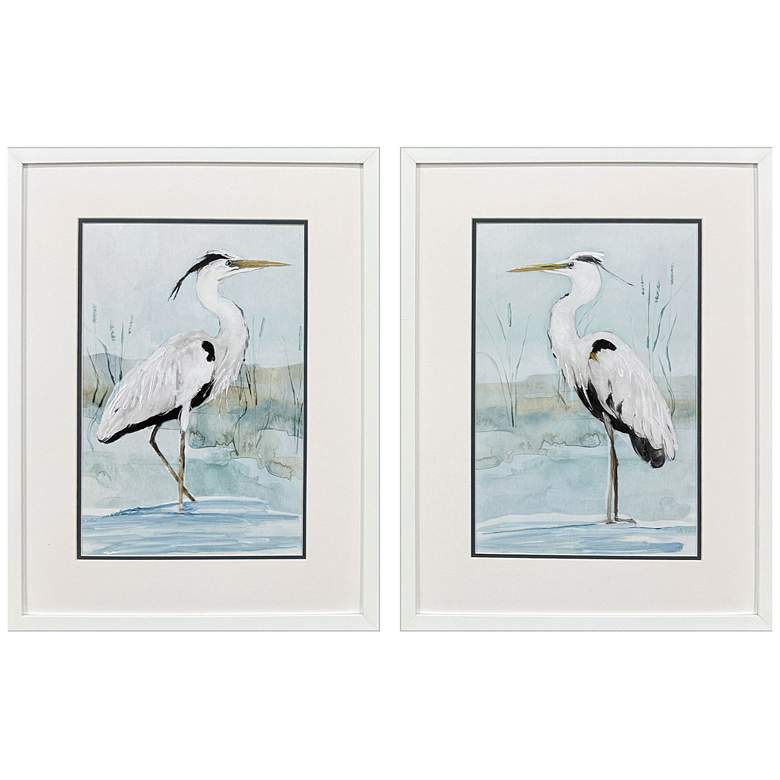 Image 1 Heron on Blue 19"W x 25"H Coastal Framed Art Set of 2