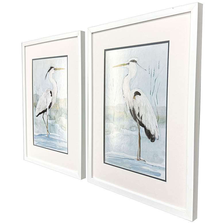 Image 2 Heron on Blue 19"W x 25"H Coastal Framed Art Set of 2 more views