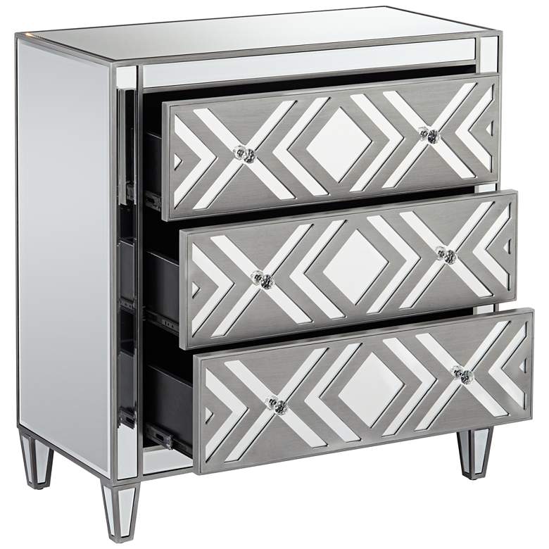Image 6 Herringbone 32" Wide 3-Drawer Gray Mirrored Accent Chest more views