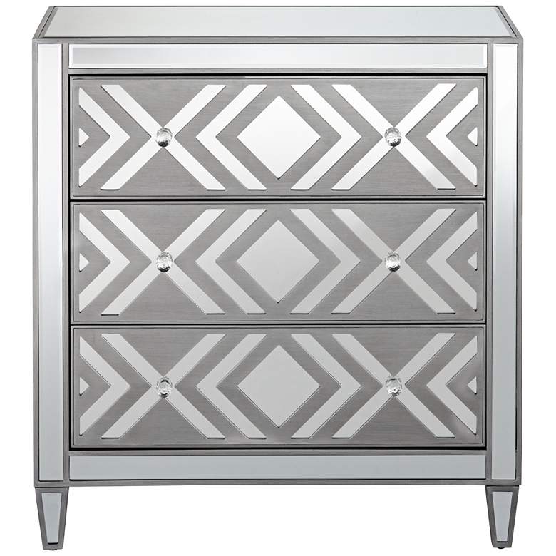 Image 7 Herringbone 32 inch Wide 3-Drawer Gray Mirrored Accent Chest more views