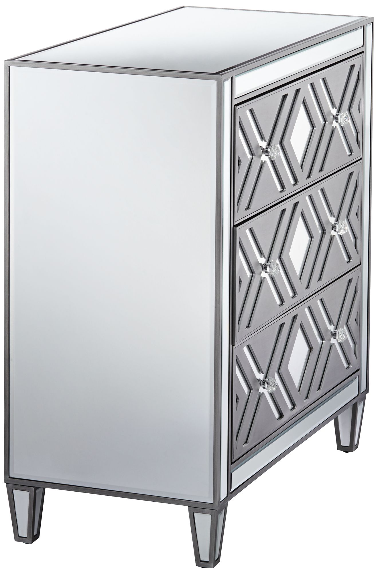 Herringbone 32" Wide 3-Drawer Gray Mirrored Accent Chest