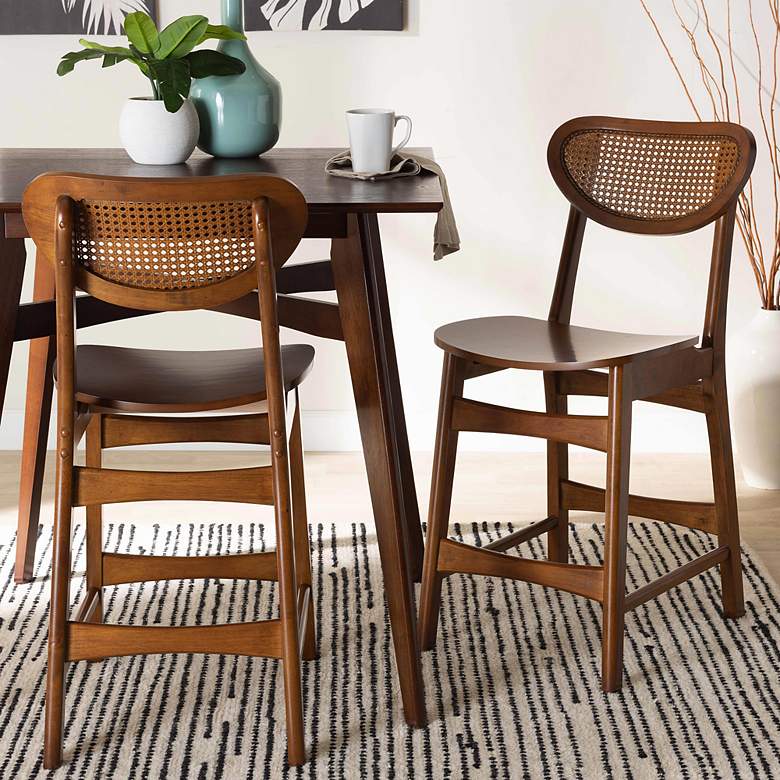 Image 1 Hesper 24" Walnut Brown Wood Counter Stools Set of 2