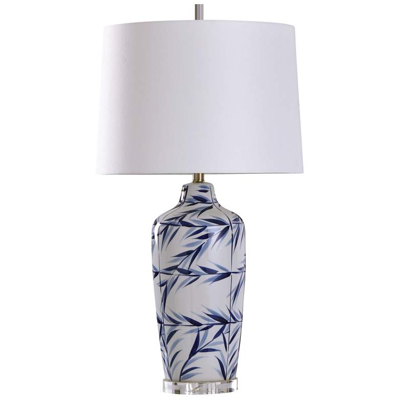 Image 1 Hesper Blue and White Leaf Pattern Ceramic Table Lamp