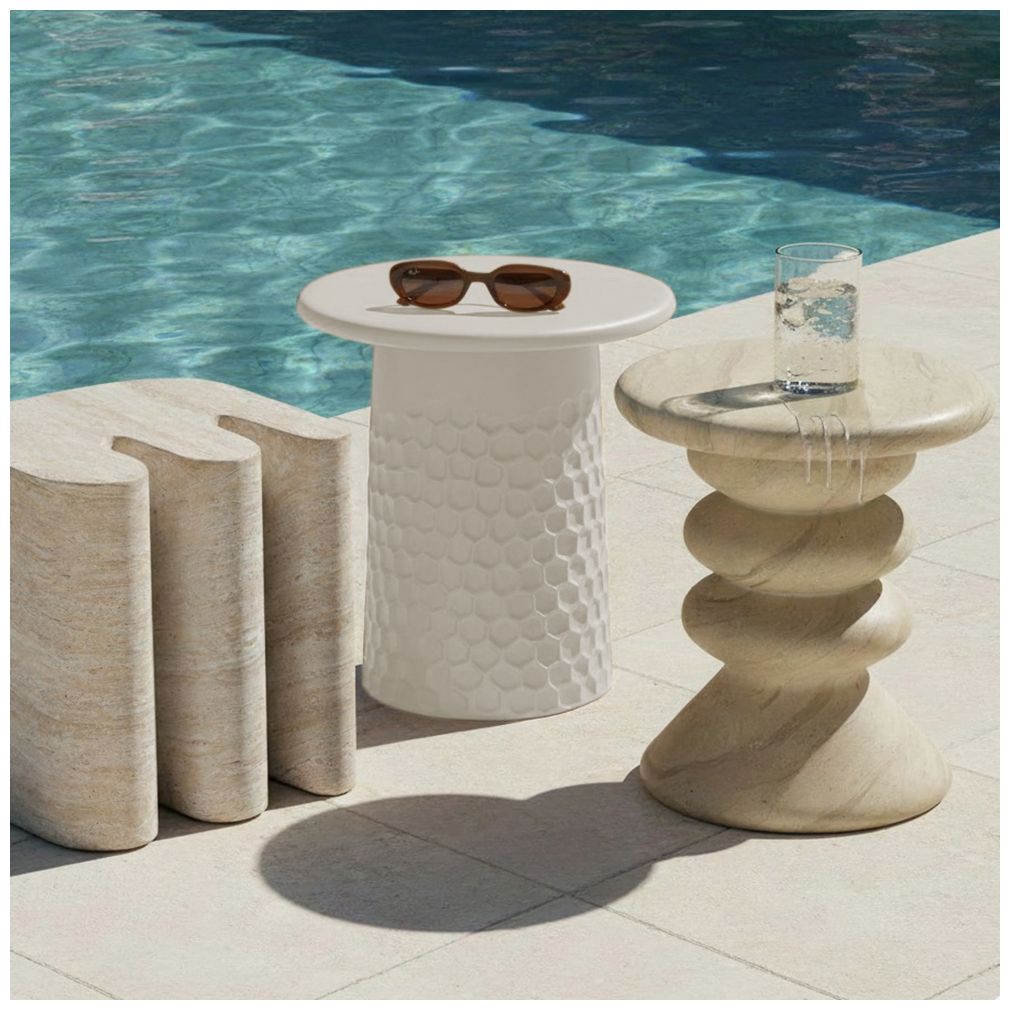 Image 4 Hessa Antique White Chiseled Concrete Indoor/Outdoor Side Table more views