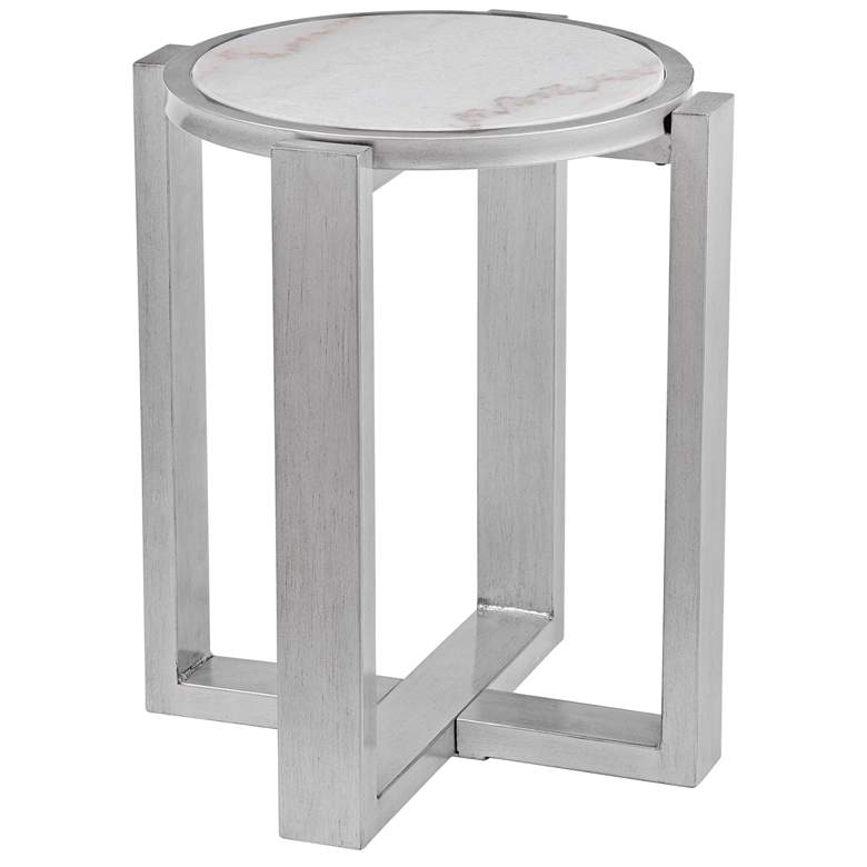 Image 1 Hessle 22 inch Silver and White Marble Accent Table