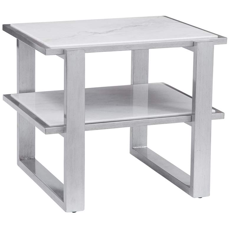 Image 1 Hessle 24" Silver and White Marble Rectangular End Table