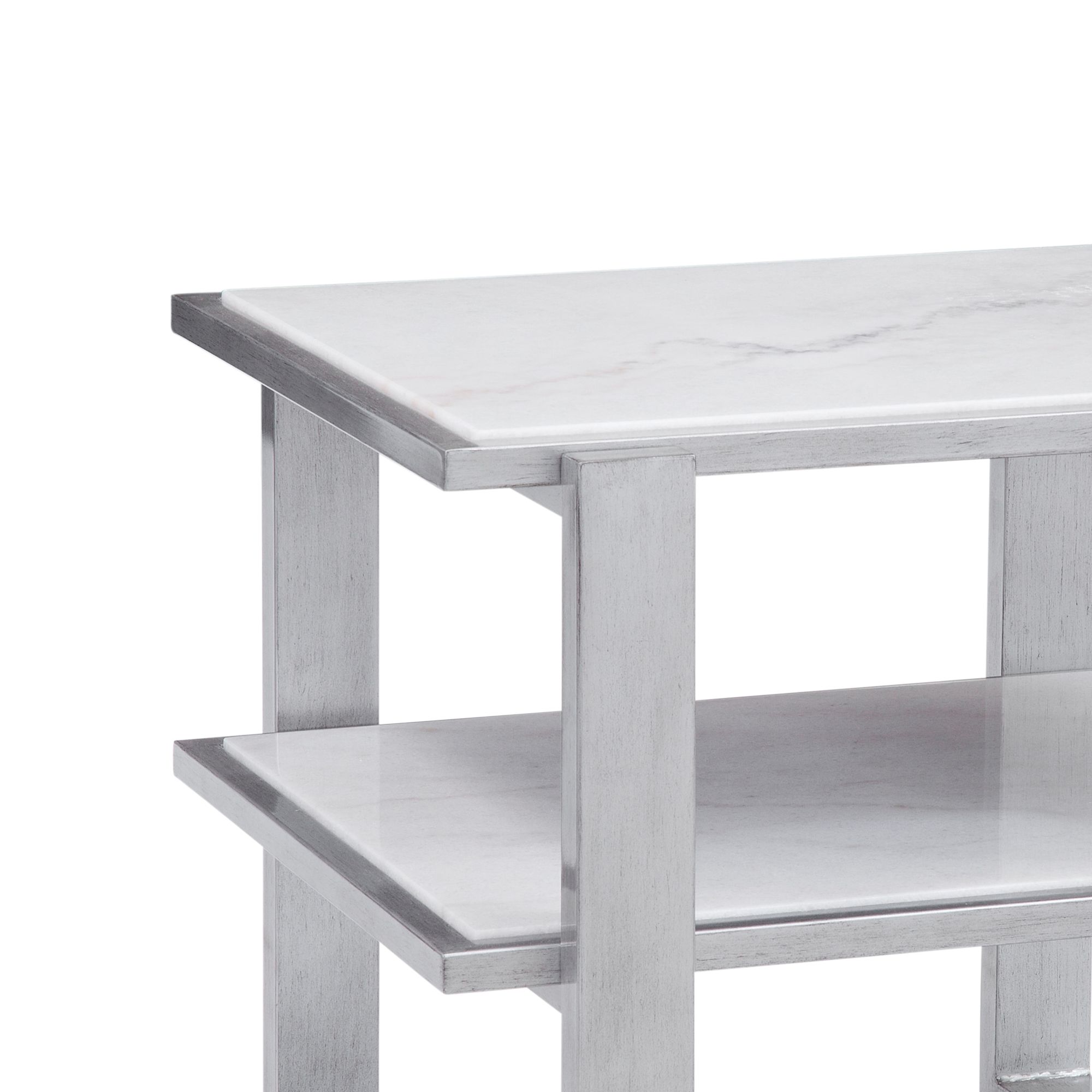 Image 3 Hessle 24" Silver and White Marble Rectangular End Table more views