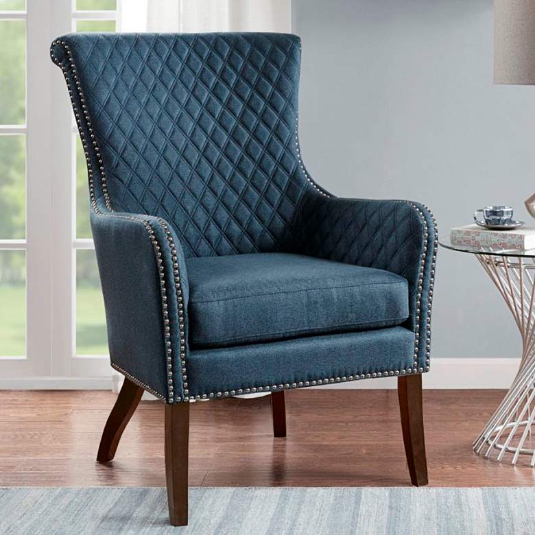 Image 1 Heston Dark Blue Fabric Quilted Accent Chair