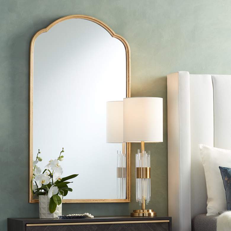 Image 1 Heston Metallic Gold Leaf 24" x 43 1/4" Arch Top Wall Mirror