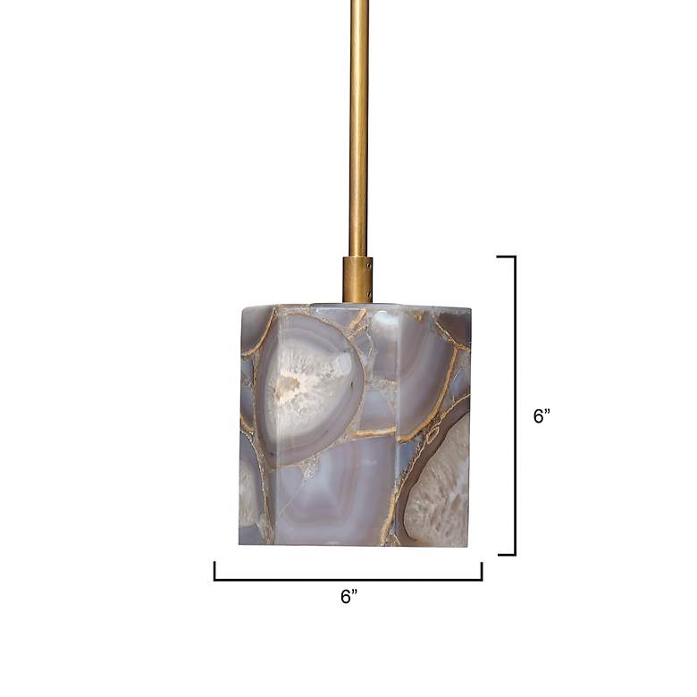 Image 3 Hex 6" Wide Antique Brass and Agate Stone Mini Pendant more views