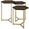 Hex Dark Walnut Top and Gold Metal Tables Set of 3