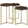 Hex Dark Walnut Top and Gold Metal Tables Set of 3