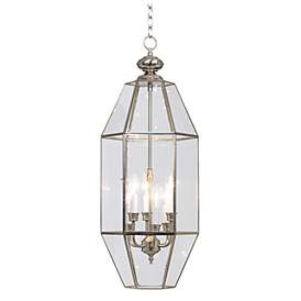 Image1 of Hexagon 12 1/2" Wide 6-Light Nickel and Clear Glass Pendant Chandelier