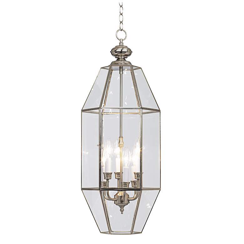 Image 1 Hexagon 12 1/2" Wide 6-Light Nickel and Clear Glass Pendant Chandelier