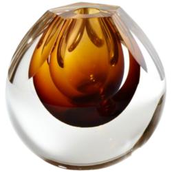 Hexagon-Cut Amber 5 1/4&quot;W Layered Polish Art Glass Vase