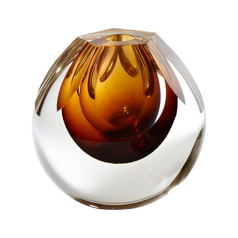 Image 1 Hexagon-Cut Amber 5 1/4 inchW Layered Polish Art Glass Vase
