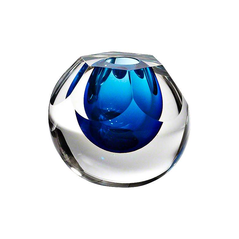 Image 1 Hexagon Cut Glass Cobalt Blue 7 3/4" High Vase