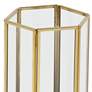 Hexagon Gold Metal and Glass Pillar Candle Holders Set of 3