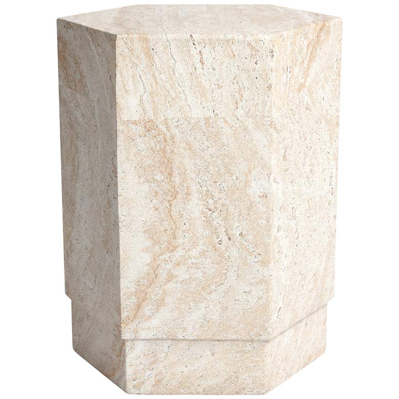 Image 1 Hexagonal Travertine Stone Finish Italian Design MgO Side Accent Table