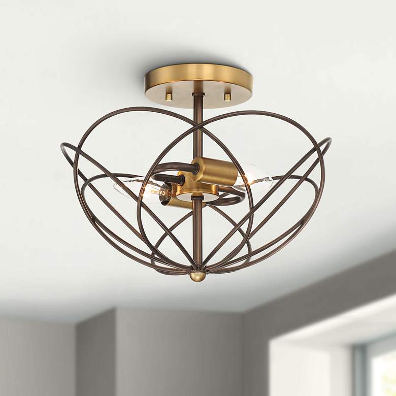 Image 1 Hexley 13 inch Wide Bronze and Warm Brass Wired Ceiling Light