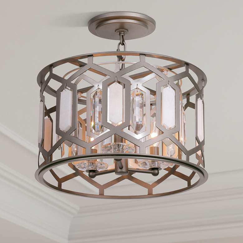 Image 1 Hexly 16"W Bronze and Silver 3-Light Ceiling Light