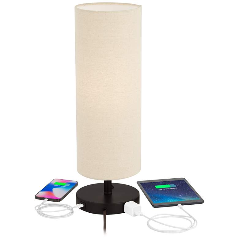 Image 3 Heyburn Bronze Accent Table Lamp with Outlet and USB Port more views