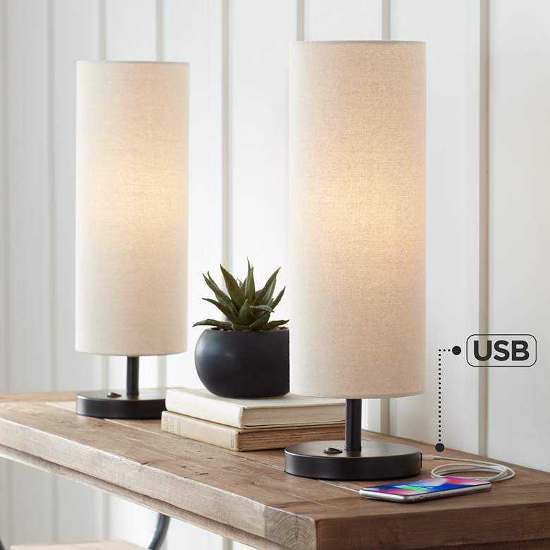Heyburn Bronze Outlet USB Table Lamps Set of 2