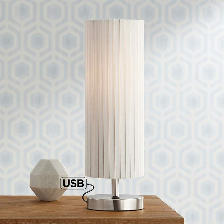 Image 1 Heyburn Brushed Steel Accent Table Lamp w/ Built-in USB Port