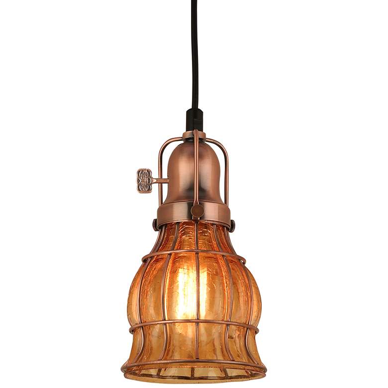 Image 1 Hi-Lite Aubrey 5 1/4" Wide Weathered Copper Dark Glass Mini Pendant