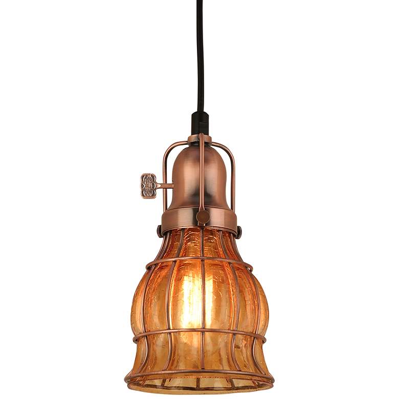 Image 1 Hi-Lite Aubrey 5 1/4 inch Wide Weathered Copper Dark Glass Mini Pendant