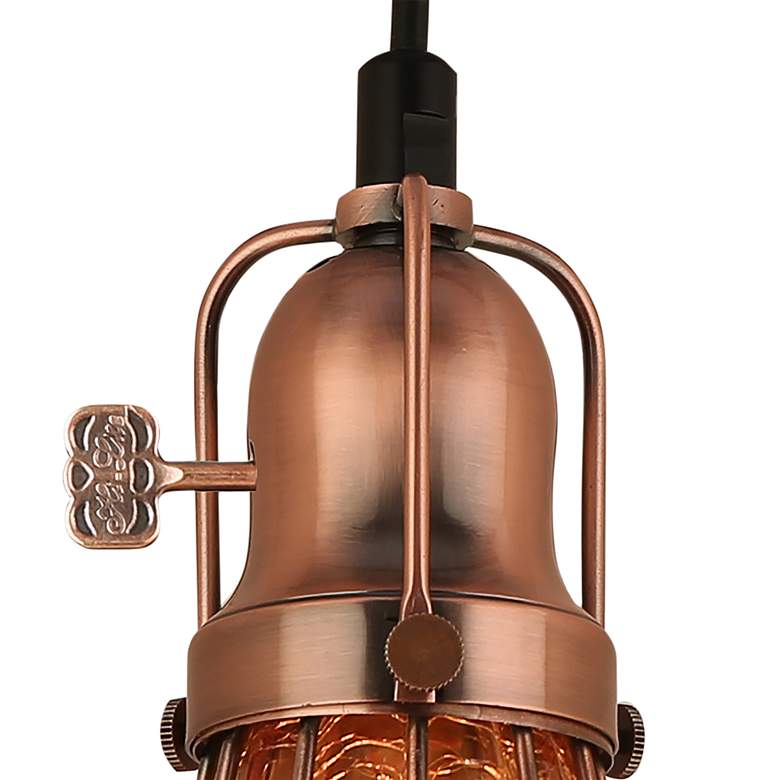 Image 3 Hi-Lite Aubrey 5 1/4" Wide Weathered Copper Dark Glass Mini Pendant more views