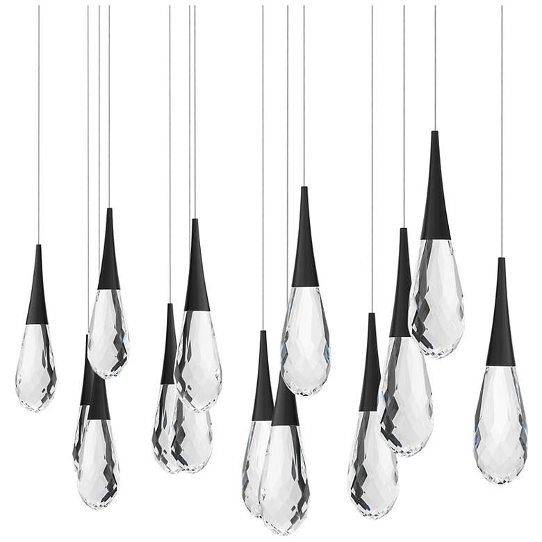 Image 1 Hibiscus 13"H x 40"W 14-Light Crystal Multi-Light Pendant in Blac
