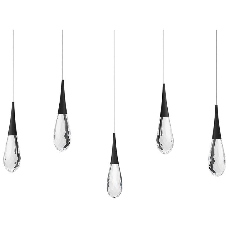 Image 1 Hibiscus 13"H x 40"W 5-Light Crystal Multi-Light Pendant in Black