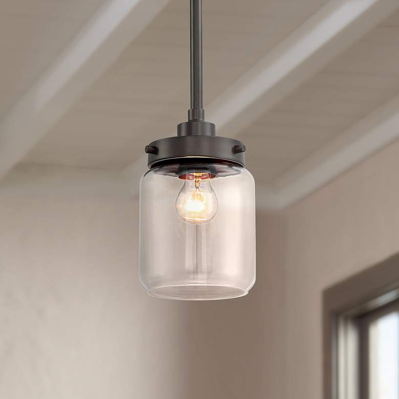 Image 1 Hickory 6" Wide Bronze and Clear Glass Mini Pendant