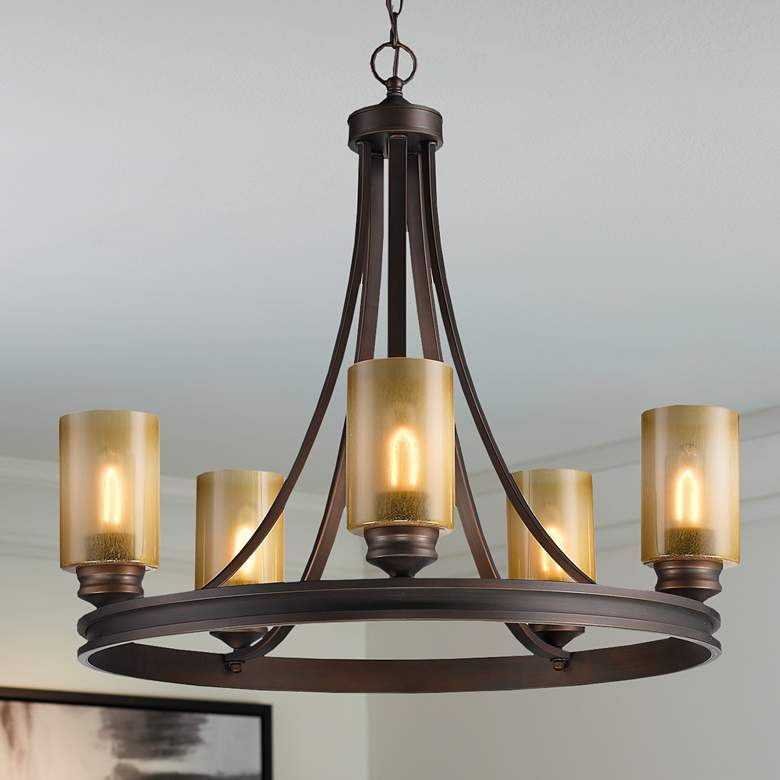 Image 1 Hidalgo 27 1/2" Wide Sovereign Bronze 5-Light Chandelier with Regal Gl