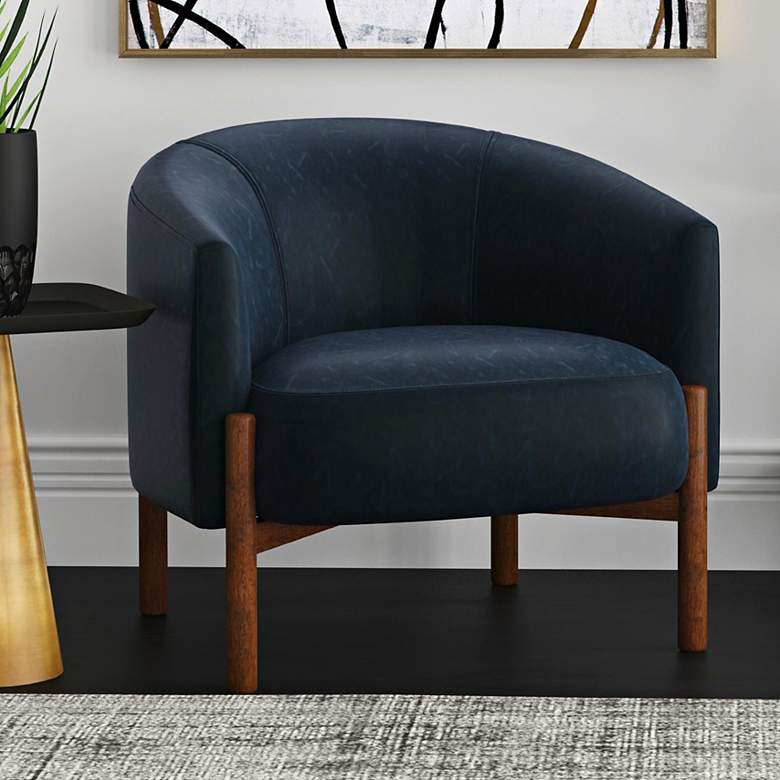 Image 2 Higgins Navy Blue Faux Leather Accent Chair