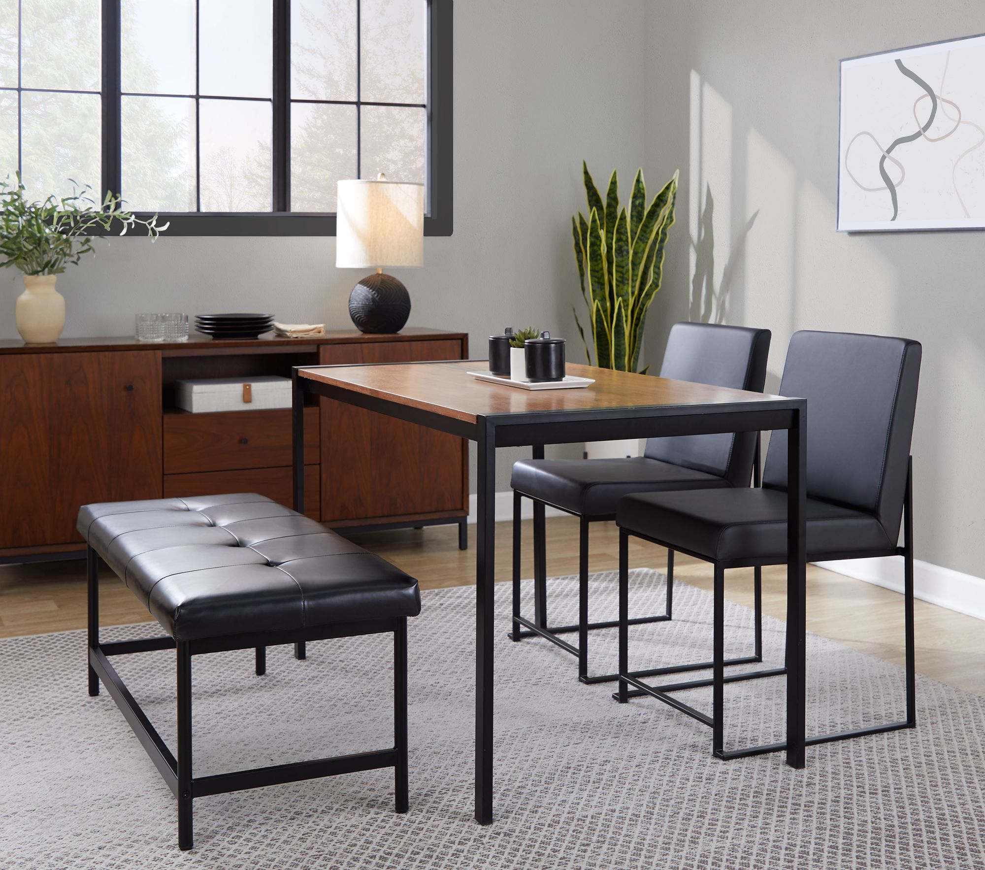 High Back Fuji Dining Chair in Black Steel and Black PU by LumiSource Pair