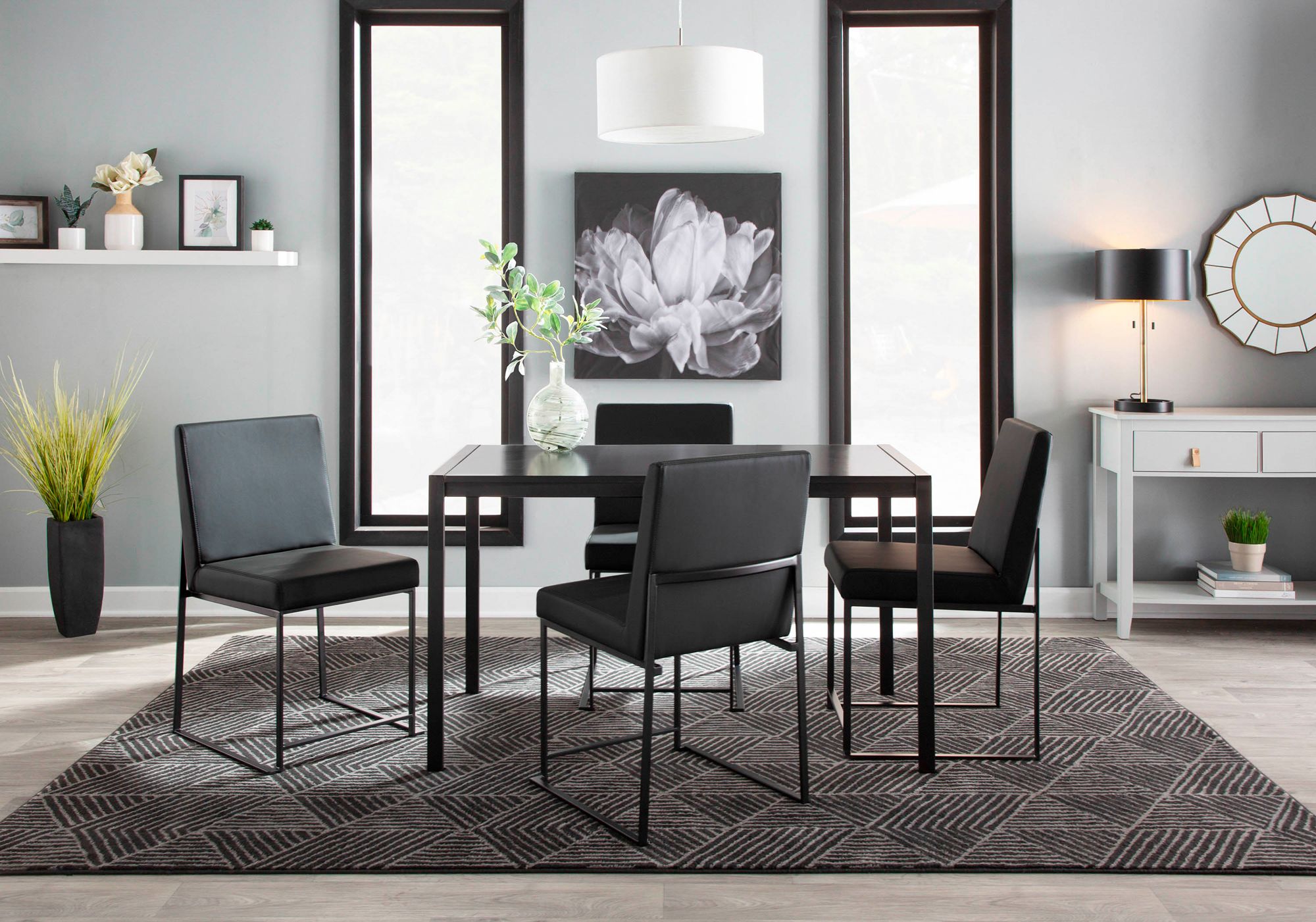 High Back Fuji Dining Chair in Black Steel and Black PU by LumiSource Pair