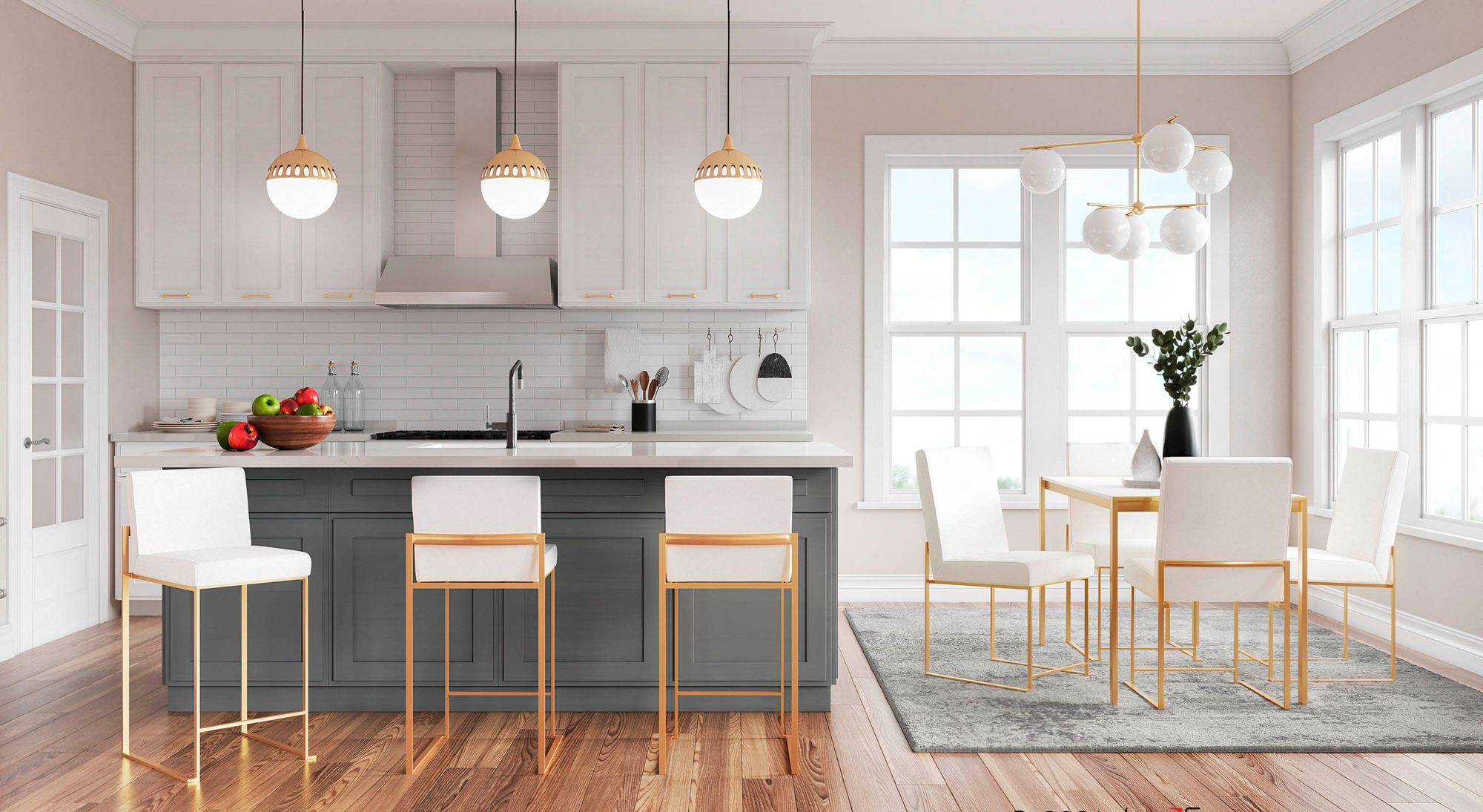 High Back Fuji Dining Chair in Gold and White PU by LumiSource Pair