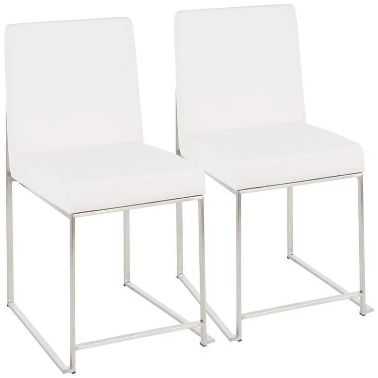 Image 1 High Back Fuji Dining Chair Stainless Steel White PU by LumiSource Pair