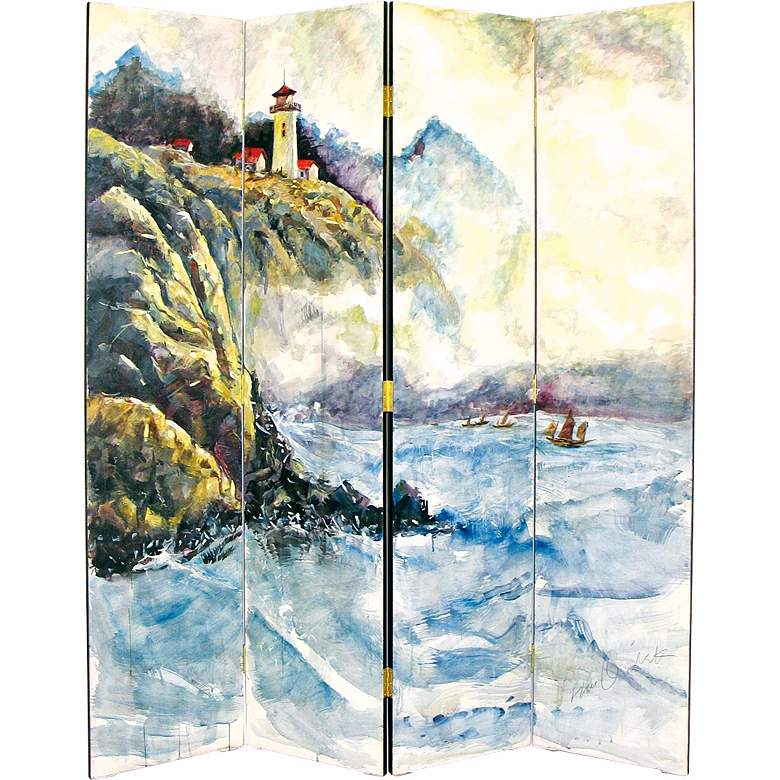 Image 1 High Sea Hand-Painted Four Panel Room Divider Screen