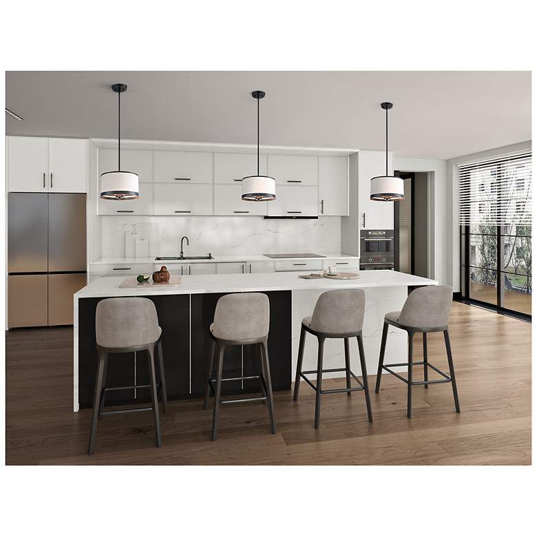 Image 6 High Street 12.01"W 3-Light Black Pendant w/ Soft Eggshell White Hue Shade more views